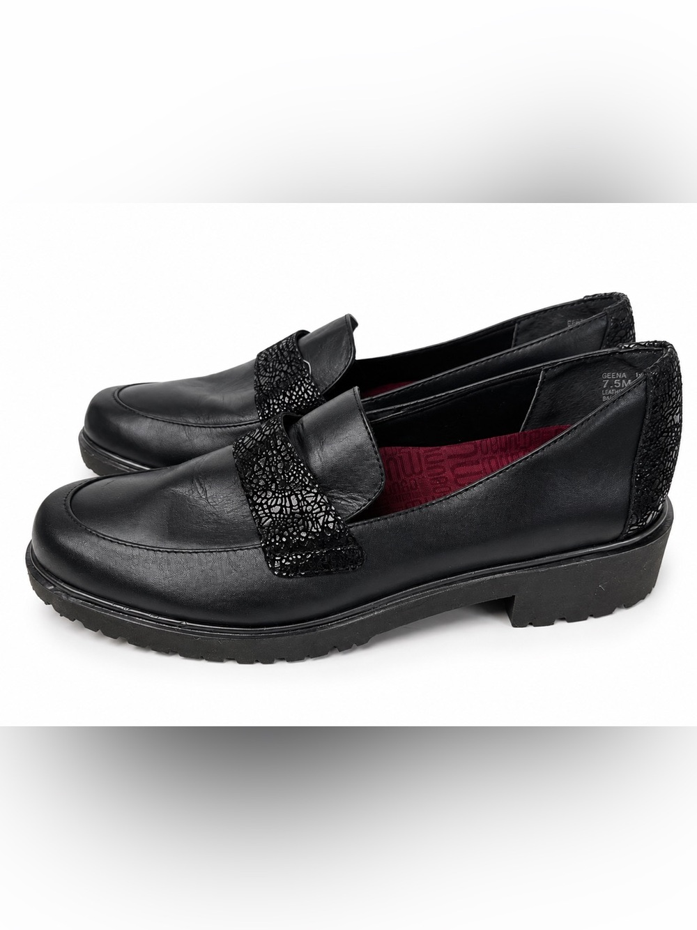 NWOT Munro Geena Black Leather Loafers Lug Sole Shoes 7.5M - Picture 3 of 9